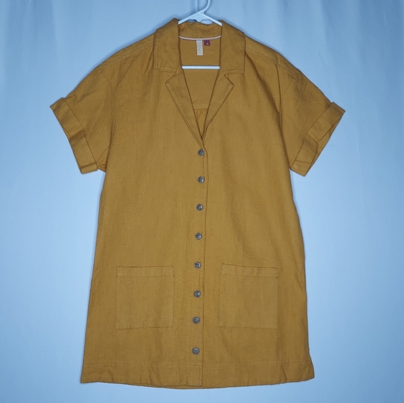 Pilcro Dresses & Skirts - Pilcro Linen‎ Blend Shirtdress Small Mustard Relaxed Button Collar Pocket Tunic